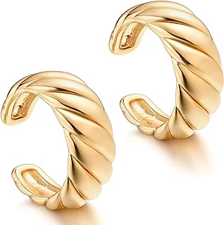 14K Gold-Plated-Brass Conch Cuff Earring with Cubic Zirconia Gems, Non-Pierced Hoop Design for Fashion-forward Individuals, USA Origin