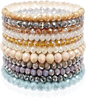 CATCHY & CRAFTY Bracelet Crystal Stretch Stackable Layering Colorful Statement Bracelets Women Glass Beaded Boho Friendship Mothers Day Gift