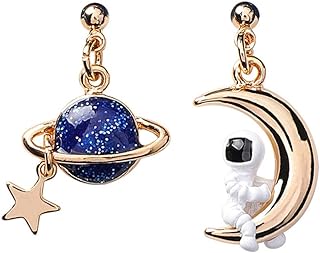 Charming Asymmetrical Astronaut-Moon-Star-Earth Alloy Stud Earrings for Women