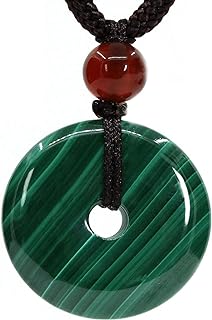 Natural Green Striped Malachite Stone Circle Donut Adjustable Charm Pendant Necklace