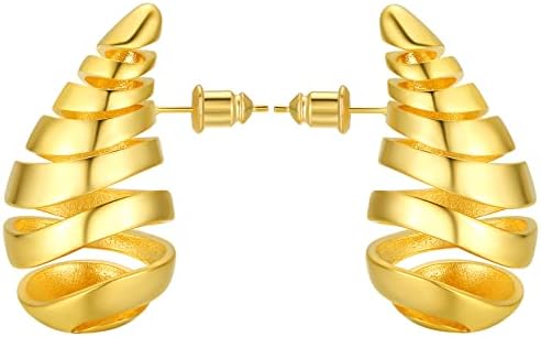 Women's Chunky Gold-Plated Copper Open Hoop Earrings with Lever Back - Lightweight Oversized Tear Drop Design Fashion Jewelry