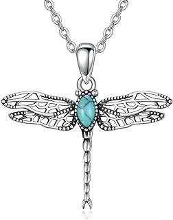 Sterling Silver Dragonfly Pendant Necklace for Women Mom Turquoise Moonstone Animal Jewelry Gifts
