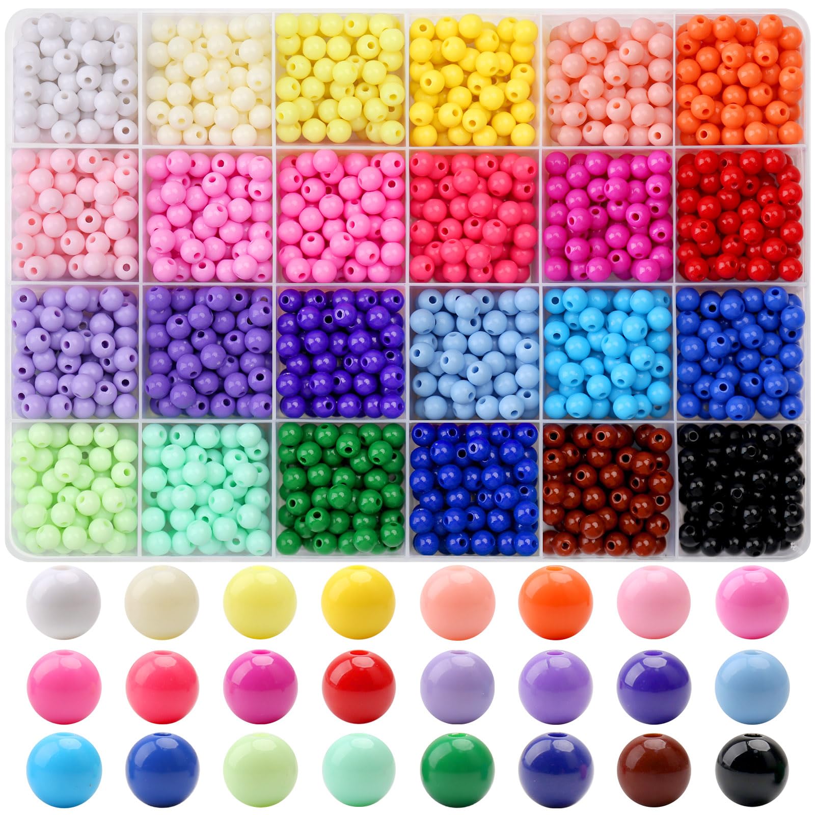 BONNY BOXX 1440Pcs 6mm Candy-Color Acrylic Bracelet Beads in Assorted Plastic Material with Round Shape and Craft Design