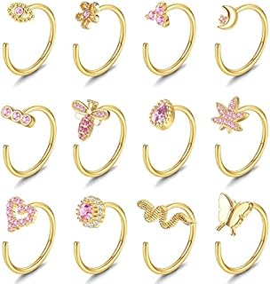 Florideco Half Hoops Earrings for Women Girls Tiny Hoop Earrings Snake Butterfly Flower Half Hoops Cartilage Piercing Earrings Minimalist Half Hoop Earring Ear Piercing Hug Hoop Earrings 8mm 10mm Pink