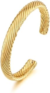 LILIE&WHITE Chunky And Slim Cuff Bracelet For Women Hammered Bangle Bracelet Twisted Cuff Bangle Bracelet Filigree Leaf Cuff Bangles Wide Open Cuff Bracelet