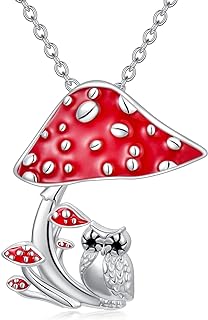 Sterling Silver Mushroom Owl Pendant Necklace for Women & Girls with Lobster Clasp, Ideal Birthday Gift for Wife, Girlfriend & Sister