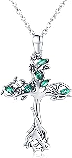 Cross Jewelry for Women Girls S925 Sterling Silver Tree of Life/Sacred Heart/Austrian Heart Crystal Cross Pendant Necklace, Sterling Silver, No Gemstone