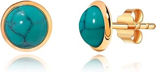 Airmoly Stud Earrings for Women Hypoallergenic Stainless Steel Created Turquoise/Onyx/Coral/Malachite Small Stud Earrings Tiny Studs Jewelry Gifts 8mm