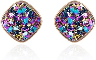 BaubleStar Druzy Stud Earrings Delicate Square Glittering Ear Studs Jewelry