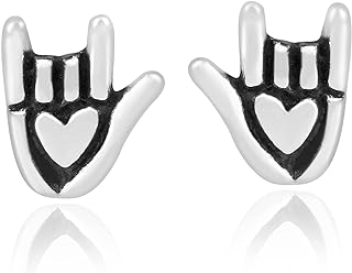 AeraVida Symbolic 'I Love You' Sign Language Hand Stud Earrings in .925 Sterling Silver with Push Back Clasp