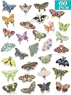 Ferraycle Steampunk Butterfly Enamel Pins Set of 60, Cool Aesthetic Moth Brooch with Butterfly Clasp for Men and Women, Stylish Alloy Metal Backpack Pins for Hats and Clothes