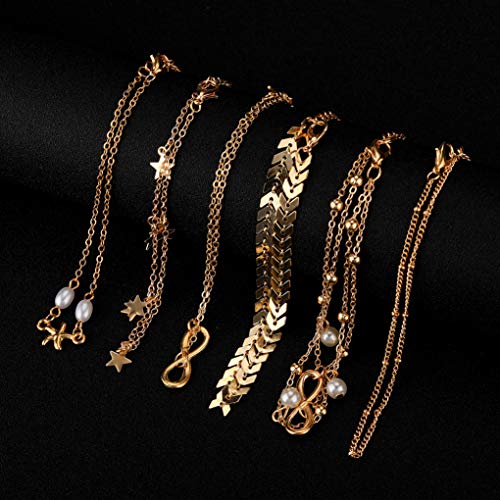 12Pcs Ankle Bracelets for Women Girls Gold Silver Two Style Chain Beach Anklet Bracelet Jewelry Anklet Set,Adjustable Size