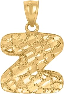 10k Yellow Gold Unisex Letter Name Personalized Monogram Initial Alphabet Z Nugget Charm Pendant Necklace Measures 15.5x23mm Wide Jewelry for Women