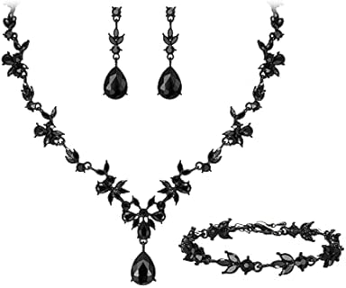 BriLove Wedding Jewelry Set for Women Bride, Y-Necklace Tennis Bracelet Dangle Earrings Set Crystal Teardrop Marquise Cluster Jewelry for Bridal Bridesmaid