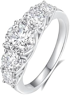 5 Stone 1ct Moissanite Ring for Women, 6.5MM D Color VVS1 Clarity Round Brilliant Lab-Grown Moissanite Engagement Wedding Promise Ring for Women, Anniversary and Bridal Gift, All Size