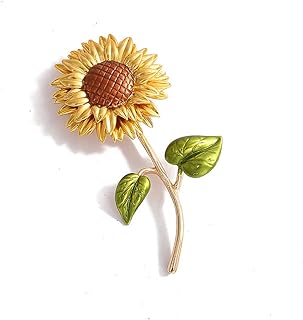 Enamel Yellow Sunflower Brooch.Green Leaves Sun Flower Lapel Brooch,Charm Sunflower Brooch Pin for Women Coat Flowers Brooch