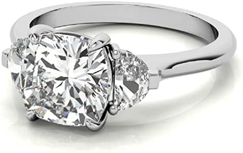 10K Solid White Gold 3 Carat Cushion Cut Moissanite Engagement Ring, Handmade Bridal Jewelry for Proposing to Women, Unique Design Solitaire Wedding Ring with Side Stones