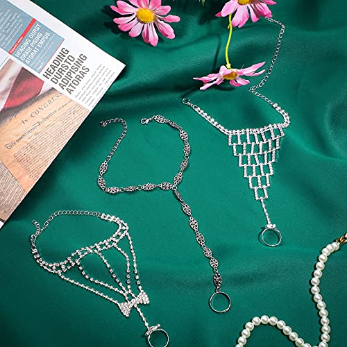 6 Pieces Rhinestone Anklets Barefoot Sandals Silver Feet Chain with Toe Ring Beach Wedding Beaded Anklet Jewelry for Women Girls