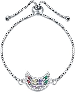 Copper Link Chain Women's Bracelet with Vibrant Moon Design and Multicolored Zirconia by VIJASHOP - Adjustable Fit Perfect Gift for Mom, Wife, Girlfriend