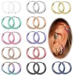 ORAIZO Small Stainless Steel Hoop Earrings for Women 12Pairs Huggie Cartilage Hoop Earrings for Men Helix Daith Tragus Ear Piercings Jewelry for Multiple Piercing Silver Gold Sleeper Earrings 8mm/10mm Earrings Set