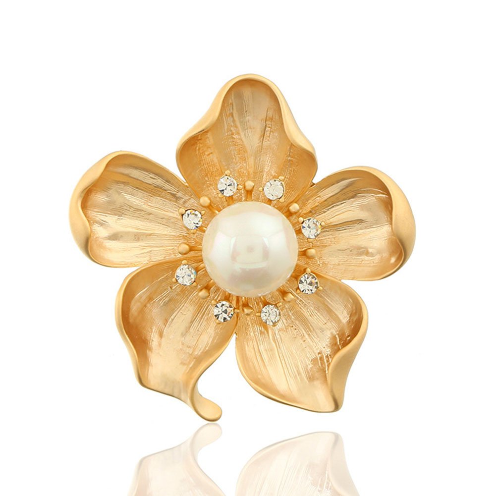 Yellow Flower White Pearl Brooch Gold Autumn Flower Pins Autumn Fall Flower Broach for Mother Wife GF Wedding Bridal Bouquet Party Charm Flower Pin for Christmas Valentine's Day