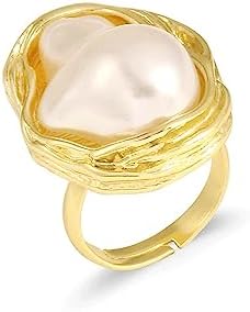 Dainty Baroque Pearl Ring Statement Ring Geometrical Irregular Pearl Ring Adjustable Open Ring Wedding Birthday Gifts for Women