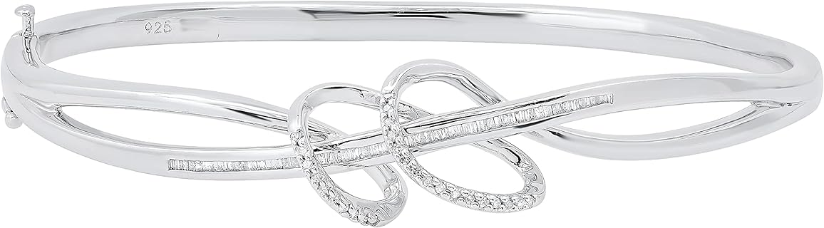 Dazzlingrock Collection 0.35 Carat (ctw) Round & Baguette White Diamond Swirl Bypass Split Shank Bangle Bracelet for Her 1/3 CT, 925 Sterling Silver
