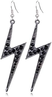 Black Crystal Lightning Bolt Dangle Earrings