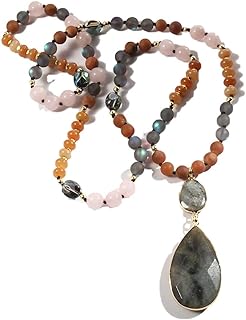Boho Necklaces for Women/Men Trendy,32/35/36 Inch Natural Stone Beaded Long Pendant Necklaces for Womens,Handmade Bohemian Fashion Chakra Chunky Statement Charm Necklace Jewelry Gift