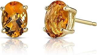 14K Yellow Gold Citrine Stud Earrings for Women with Push Back, Genuine 1.50 Carats Oval Cut Gemstone Birthstone, Hypoallergenic, Perfect Gift