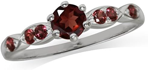 Charming Round Garnet Engagement Ring, White Gold Plated Sterling Silver with Genuine London Blue Topaz Stone, Classic Design, Size 5