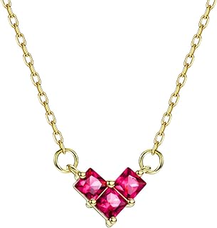 Sterling Silver Ruby Heart Necklace 18K Gold Plated Princess Cut Dainty Necklace for Women Girls