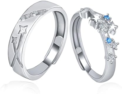 Matching Rings for Couples Meteor Shower Promise Ring Him and Her Couple Jewelry Sterling Silver Adjustable Engagement Wedding Valentines Day Gift