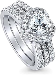 BERRICLE Sterling Silver Halo Wedding Engagement Rings Heart Cubic Zirconia CZ Insert Ring Set for Women, Rhodium Plated Size 4-10