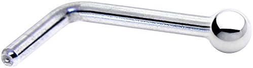 Body Candy 14k White Gold L-Shaped Nose Stud, 1.5mm Ball, 18 Gauge 1/4 inch at Bend, Elegant Body Piercing Screw for Men and Women