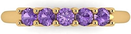 Clara Pucci 0.4 ct Brilliant Round Cut Simulated Alexandrite 14k Yellow Gold Bridal Engagement Wedding Desginer Stackable Band