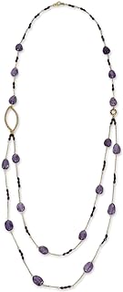 Handcrafted 35" NOVICA Sterling Silver, Yellow Gold Plated Amethyst Garnet Beaded Necklace with Ball Chain and Lobster Clasp – Thai Origin with Lyrical Lanna Design"