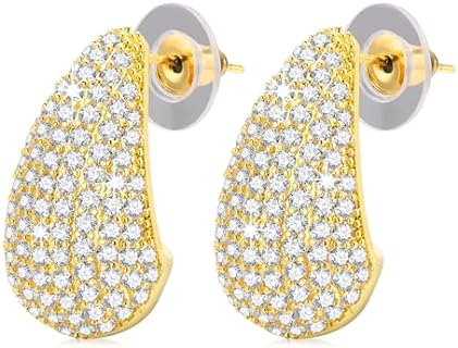 Chunky Gold Hoop Earrings for Women Lightweight Cubic Zirconia Teardrop Dupes Earring Set Large Drop Earrings Waterdrop Earrings Non Tarnish Dainty Fashion Trendy Jewelry for Women Christmas Gift