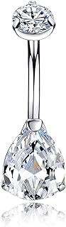 14G G23 Titanium Belly Button Rings 10mm with Cubic Zirconia Internally Threaded Navel Rings Belly Bars