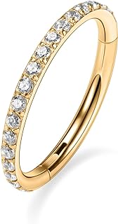 18g 7mm Stainless Steel CZ Hinged Hoop Nose Ring with Cubic Zirconia for Men and Women, Versatile Design for Various Piercings