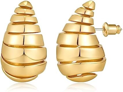 Spiral Hoop Chunky Drop Earrings for Women with French Wire Back, Teardrop Open Design made from Brass