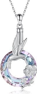 925 Sterling Silver Butterfly Hummingbird Rose Tree of Life Urn Necklace for Ashes Crystal Cremation Pendant Memorial Jewelry for Women