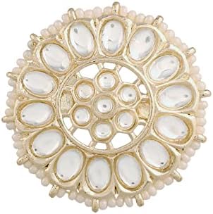 I Jewels 18k Gold Plated Indian Wedding Bollywood Pink Kundan & Pearl Studded Adjustable Finger Ring for Women (FL205)