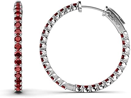 Red Garnet Inside-Out Hoop Earrings 1.62 ctw 14K White Gold