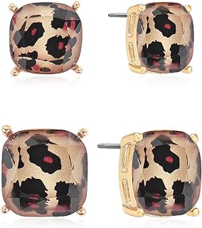 Glitter Cushion Cut Square Base Metal Stud Earrings with Push Back for Women