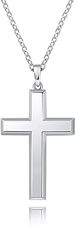 Cool Cross Pendant Necklace Classic High Polish Sterling Silver Shiny Cross Pendant Long Necklace for Men/Women