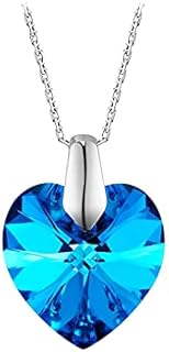 Blue Sapphire Crystal Heart Pendant Necklace for Women -Huge Titanic Heart of The Ocean Necklaces Gifts for Girlfriend Wife Mom