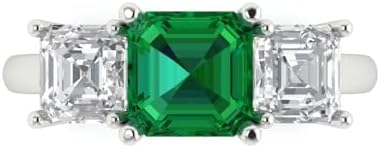 3.25ct Square Cut Simulated Emerald Engagement Ring in 18k White Gold - Versatile for Anniversaries or Promises - Customizable Engraving - Elegant Design