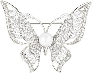 14K Gold Elegant Butterfly Brooch with White/Yellow Crystal Highlights, Adorned with Pearls/Enamel, Simplistic and Luxurious Wardrobe Accessory