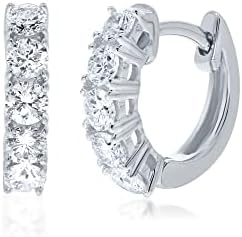 Elegant 14K White Gold Hoop Earrings with Lab-Grown Diamonds - Eco-Friendly, Push-Back Finding, Huggie Design - For Women